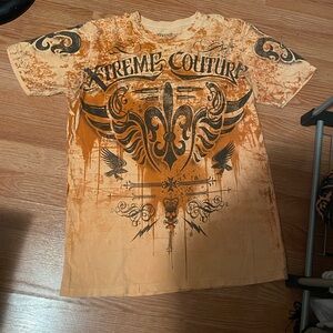 Affliction Orange and Black Graphic Tee